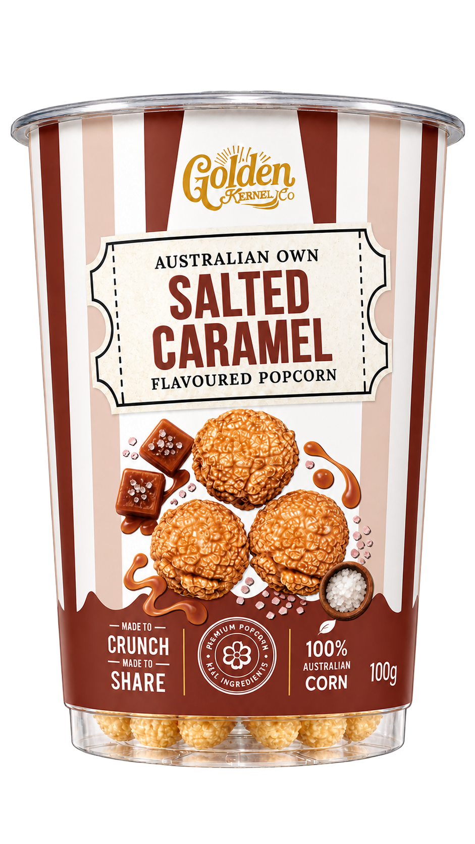 Golden Kernel Co Salted Caramel popcorn cup
